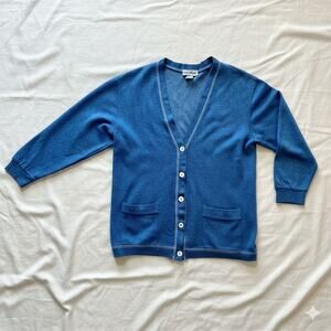 Eccobay Vintage Blue V-Neck Cardigan Sweater Unisex Womens Large